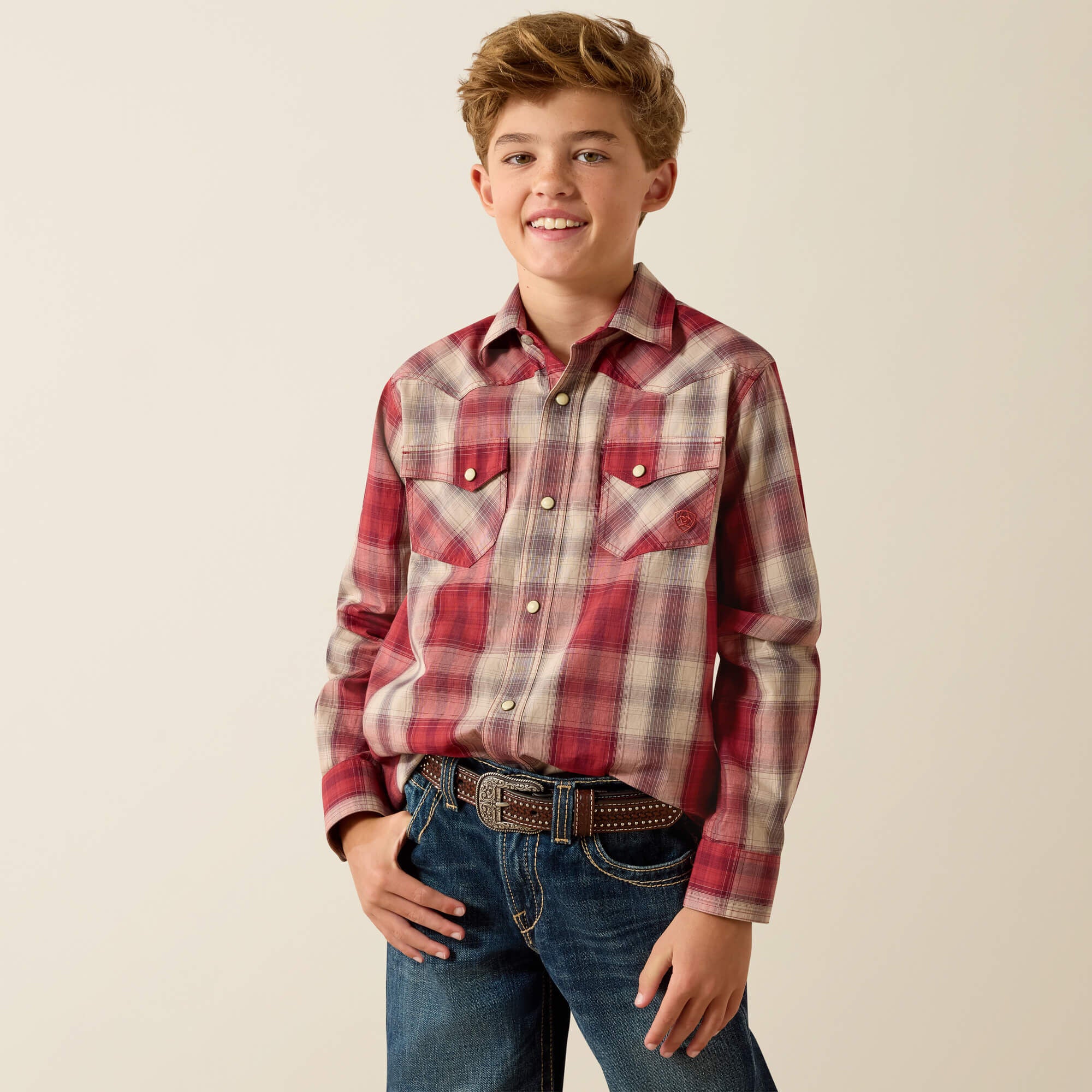 Retro Hawthorn Snap Shirt Kids - BRICK RED PLAID