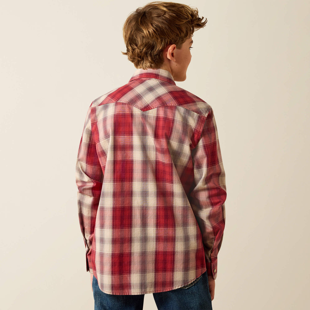 Retro Hawthorn Snap Shirt Kids - BRICK RED PLAID