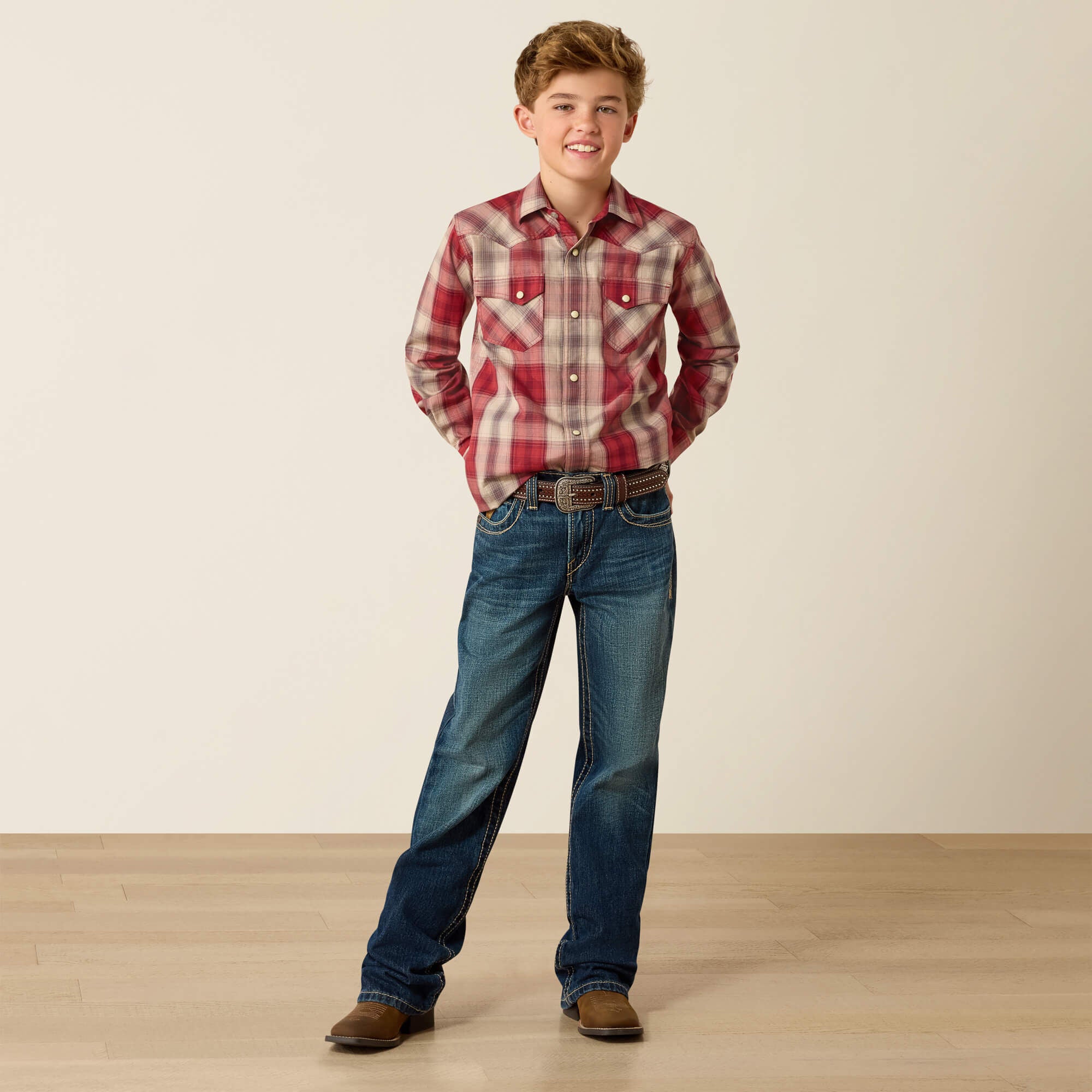 Retro Hawthorn Snap Shirt Kids - BRICK RED PLAID