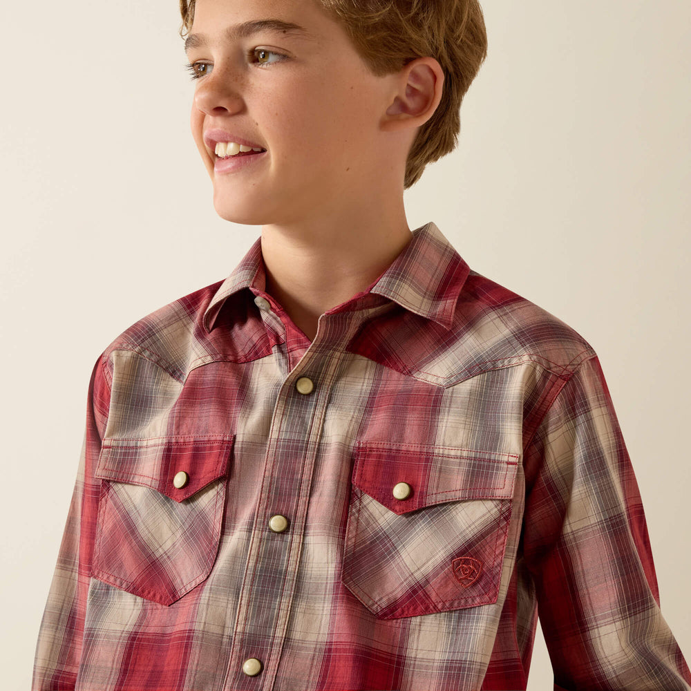 Retro Hawthorn Snap Shirt Kids - BRICK RED PLAID