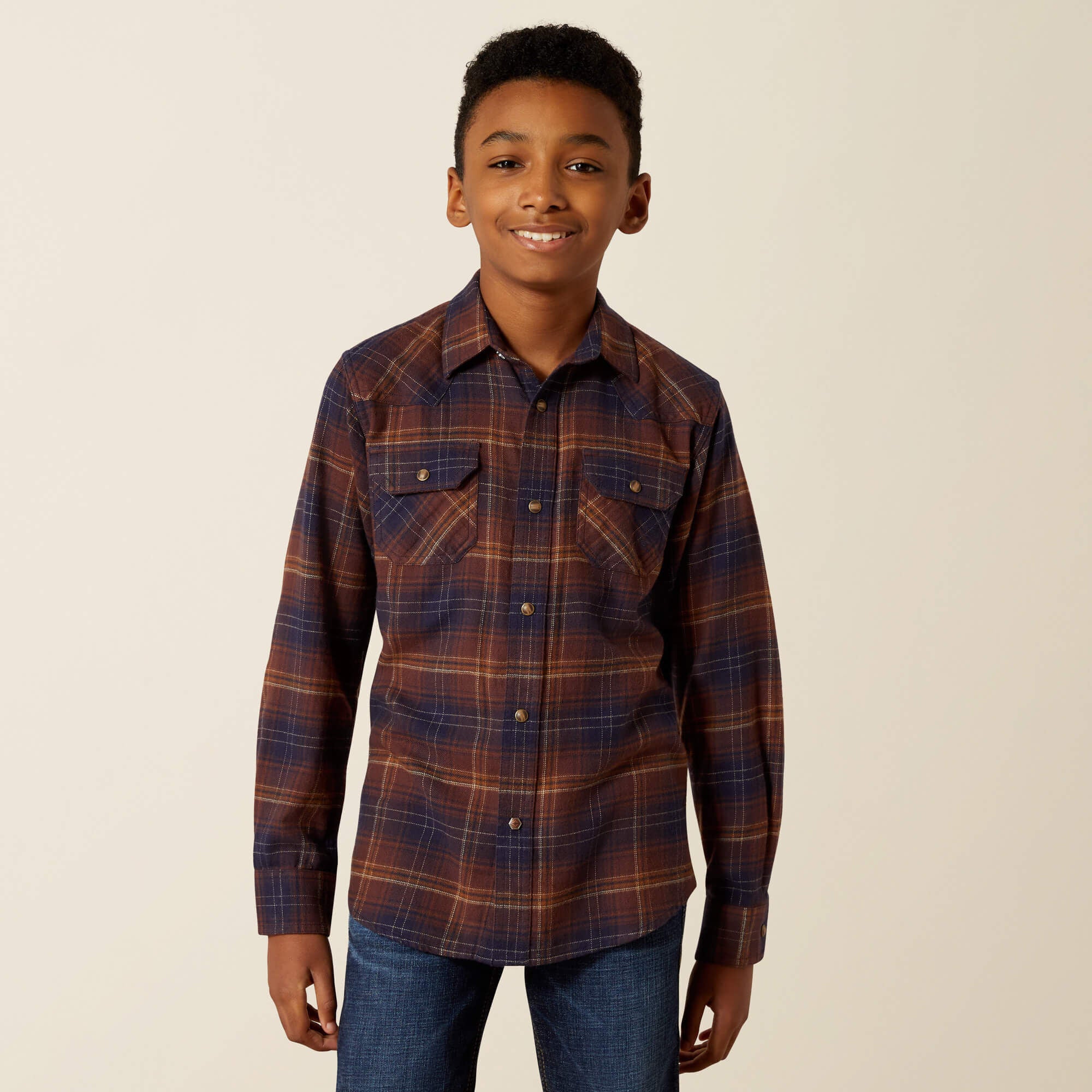 Harleigh Retro Classic Fit Shirt Kids - DEEP MAHOGANY