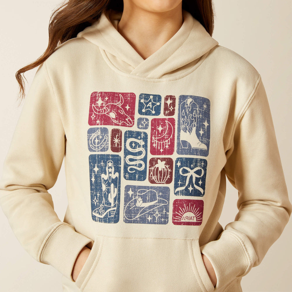 Western Blocks Hoodie Kids - OYSTER GREY