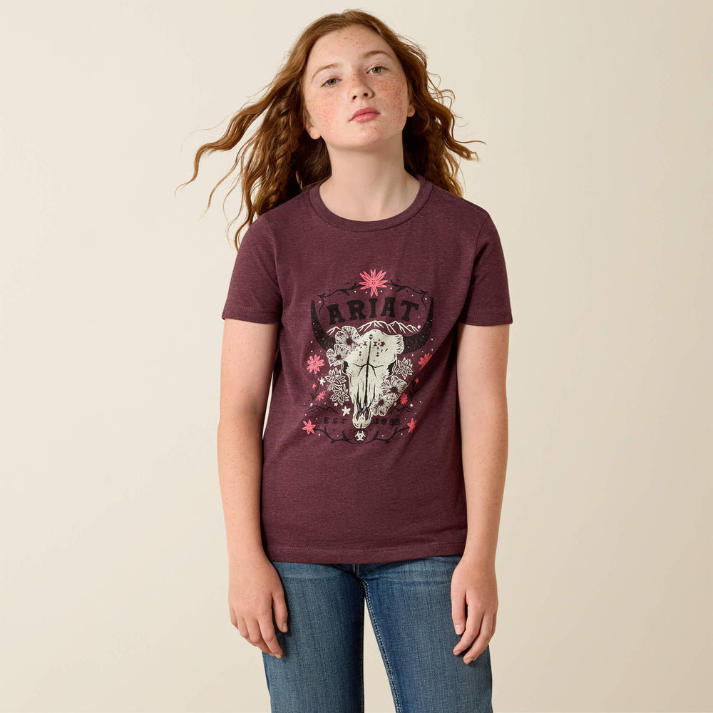 Ariat Skulls Florals T-Shirt Kids - WINE