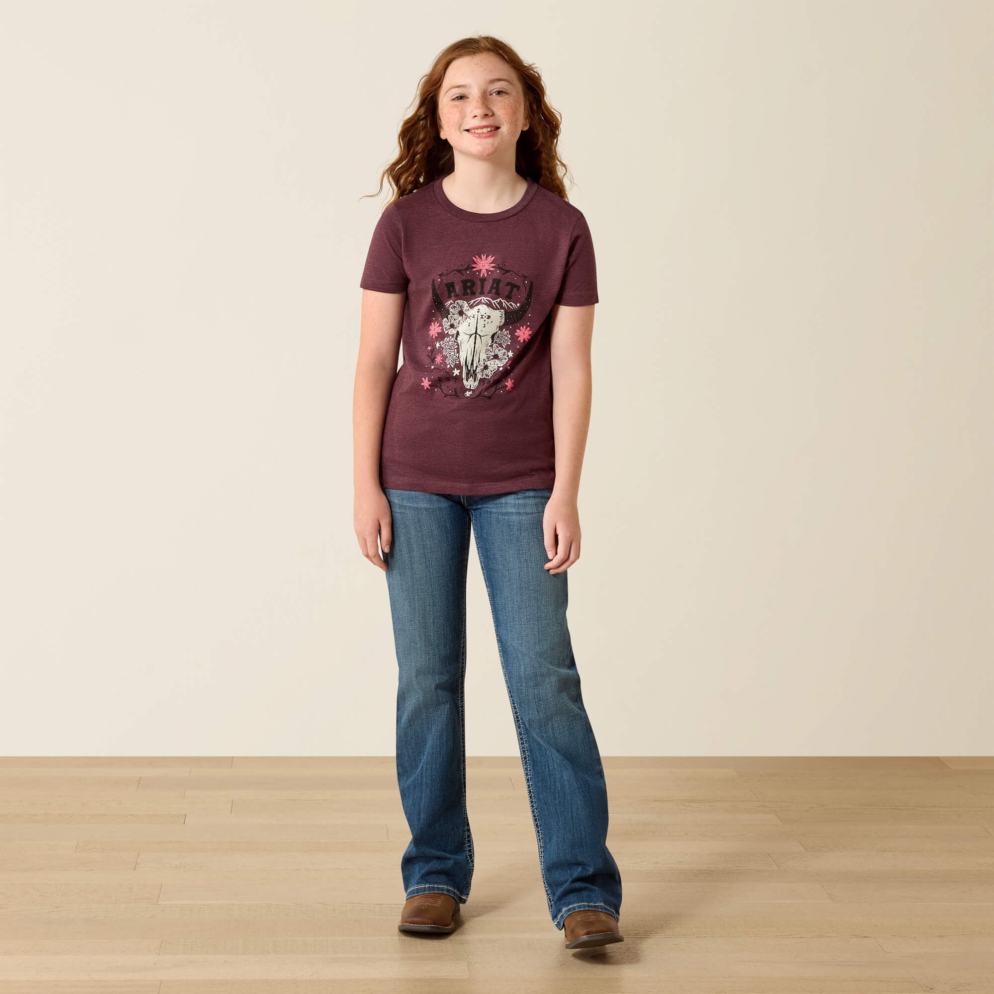 Ariat Skulls Florals T-Shirt Kids - WINE