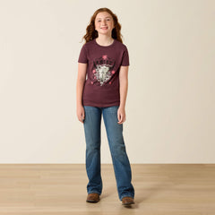 Ariat Skulls Florals T-Shirt Kids - WINE