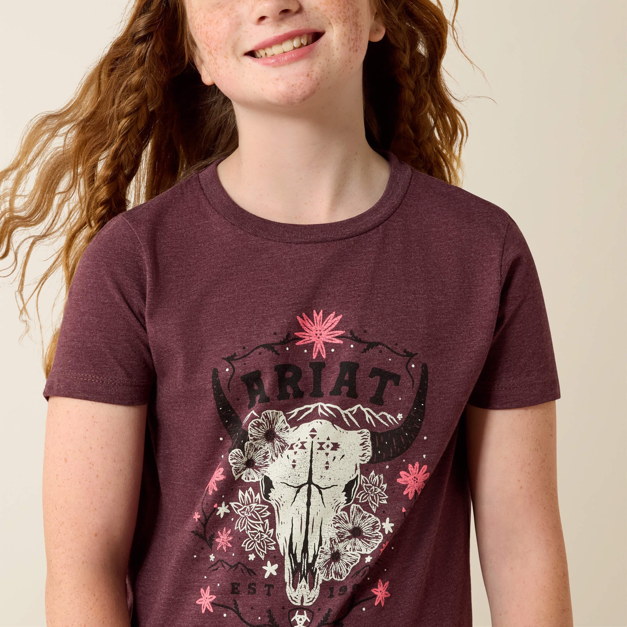 Ariat Skulls Florals T-Shirt Kids - WINE