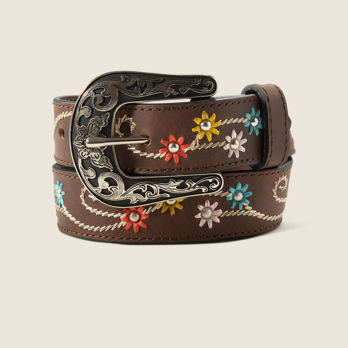 Embroidery Flowers Belt - BROWN